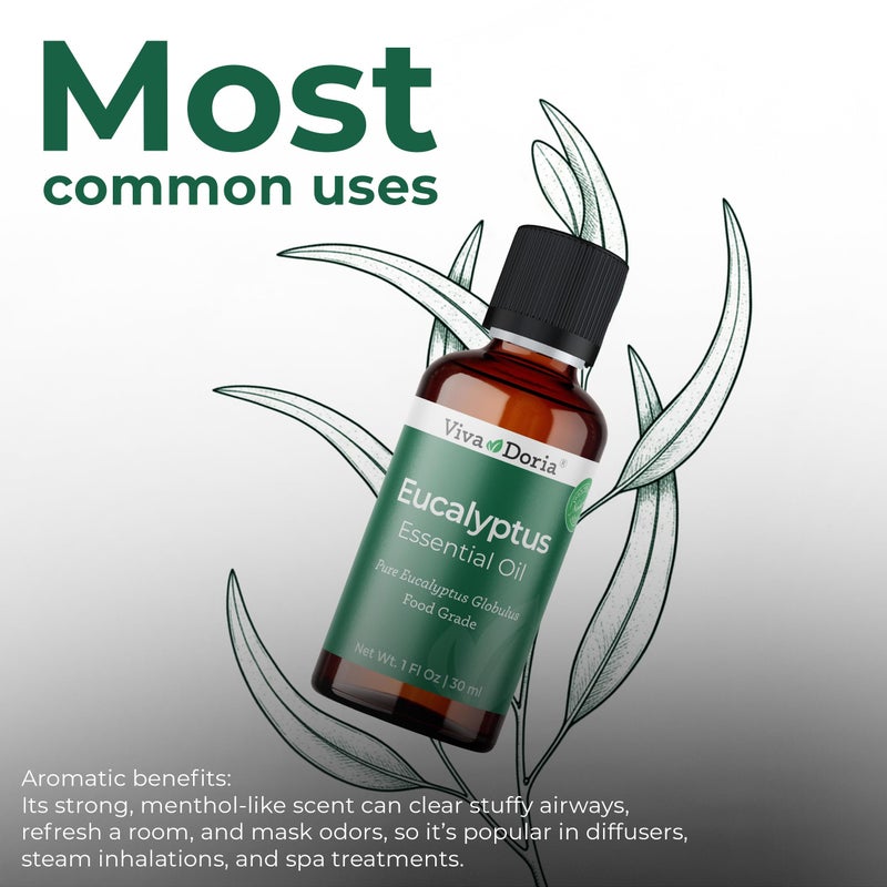 Viva Doria Eucalyptus Essential Oil, 100% Pure, Natural, Essential Globulus Oil, Undiluted, for Aromatherapy | Food Grade, 30 mL (1 Fluid Ounce) - Image 4